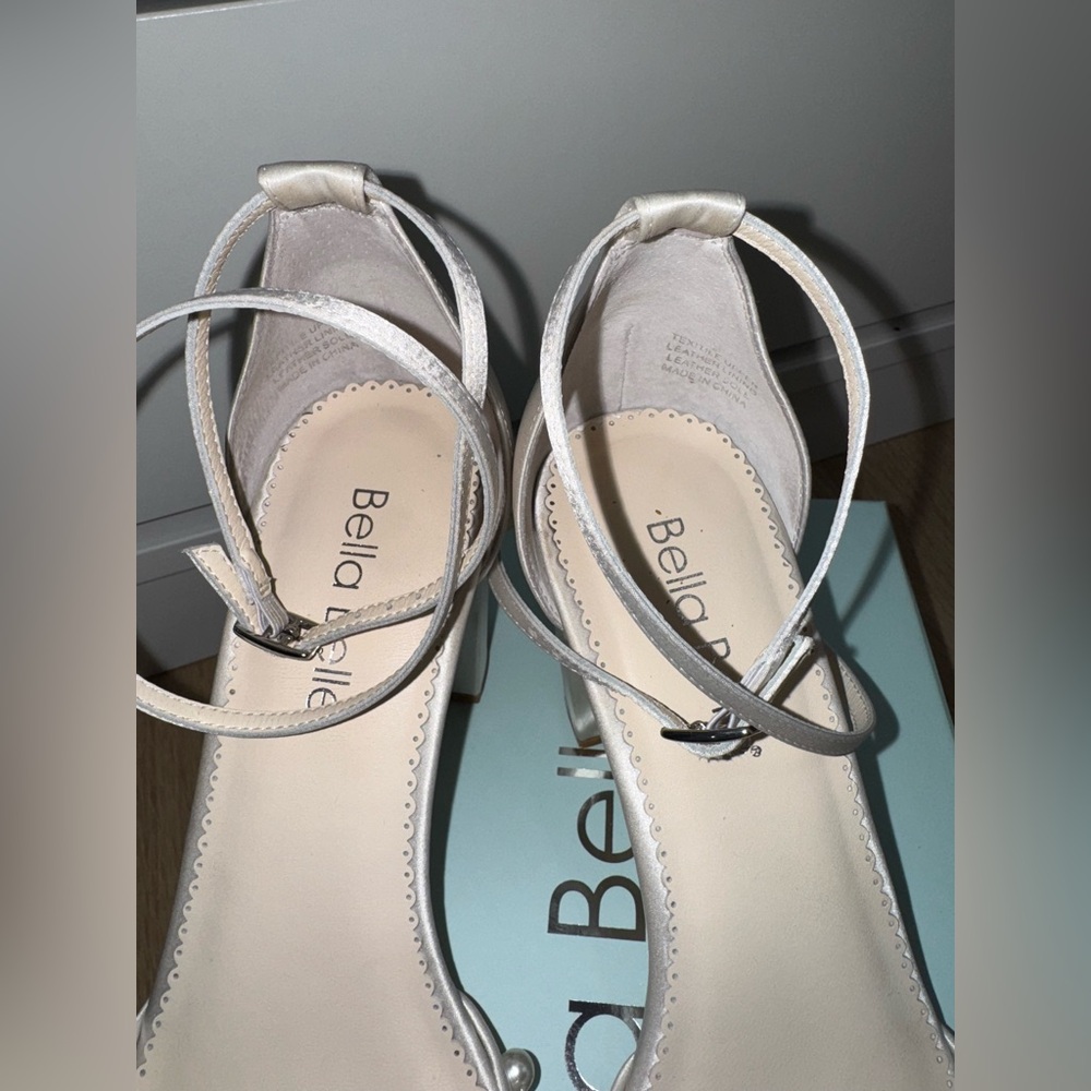Bella belle EMERY double strap silk pearl block heel wedding shoe - Picture 6 of 11